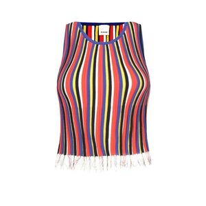 Pinko Striped Knit Fringe Hem Tank Top Multicolor Sleeveless Size Large